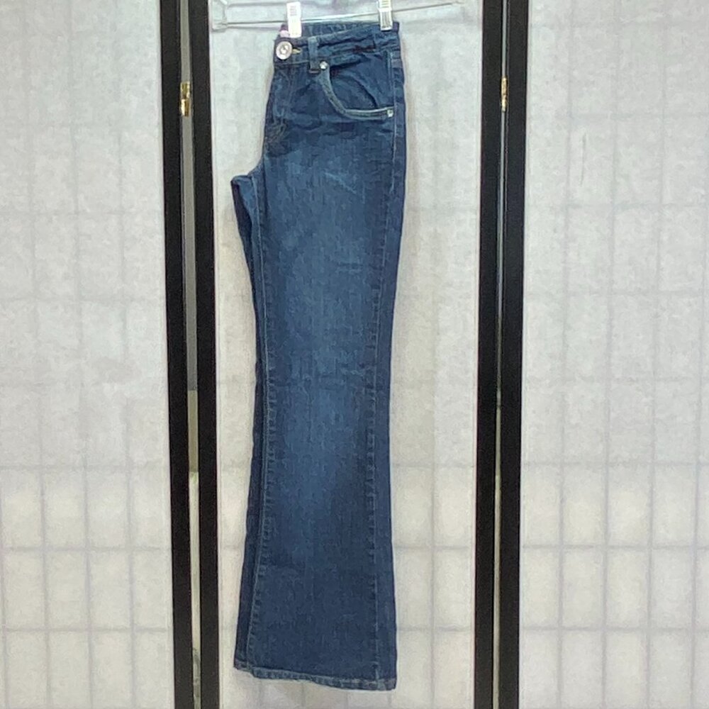 Levi's Low Rise Flared Jeweled Adjustable Waist Denim Jeans Medium Wash 14 Girl - Picture 5 of 14